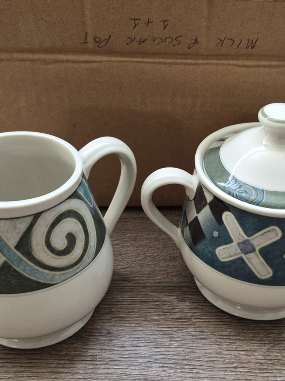 Ceramic Sugar and Creamer Set in Teal and Gray Accent